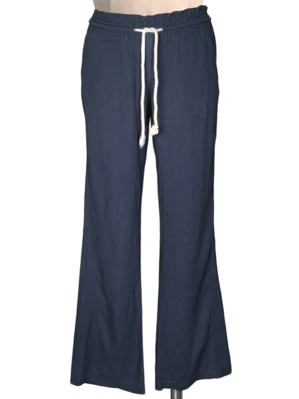 Roxy Lowrise Surf Beach Navy Linen Blend Rope Belt Blue Pants L